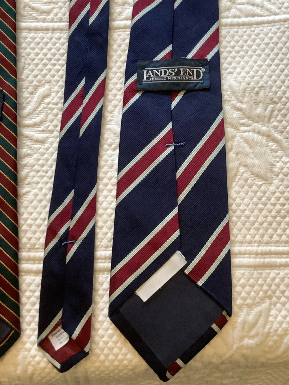 Silk Lands' End Striped Ties in Burgundy, Green & Navy - Picture 5 of 8